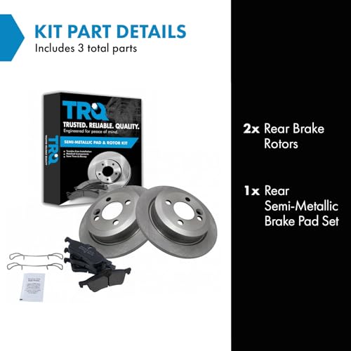 Image of TRQ Rear Brake Pad and Rotor Set Semi Metallic Solid Rotors | For 2007-2008 Mini Cooper