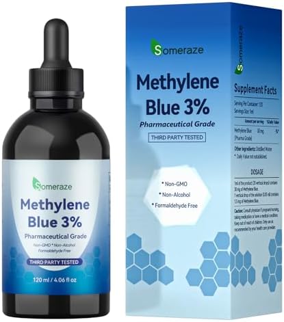 Methylene Blue Pharmaceutical Grade, 3% Ultra Concentration Nootropic Supplement for Humans, No Formaldehyde, No Alcohol, Third-Party Tested (120 mL, 4.06 fl oz)