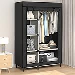 Buzowruil Canvas Wardrobe Portable Closet Wardrobe Clothes Storage with 6 Shelves and Hanging Rail,Non-Woven Fabric, Quick and Easy Assembly,Black - Image 3