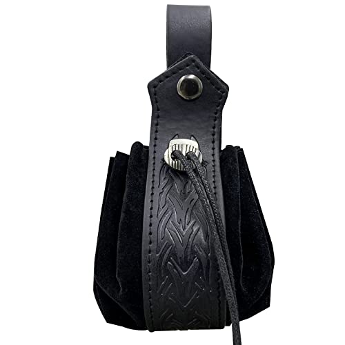 HiiFeuer Medieval Faux Leather Drawstring Pouch, Retro Nordic Portable Coin Purse - Image 2