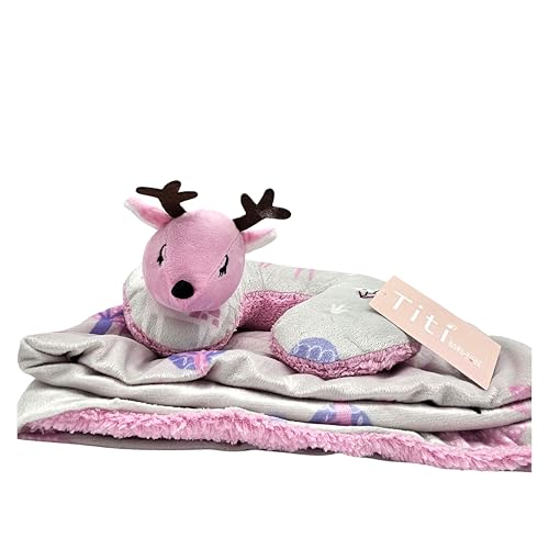 Image of TITI with Love Reversible Baby Blanket and Pillow Set - Deer Baby Blanket with Plush Neck Pillow, Ultra-Soft, Double-Sided for Newborn & Toddlers, 37x27 in