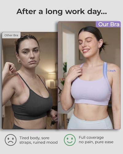 FITTIN Strappy Sports Bras for Women: 1" Wide Y Back Straps Reduce Shoulder Pressure 80% No Dig Ultra Comfort Daily Bra for Everday Yoga- Removable Padded All Day for B-DD Cups Large Bust — view 2