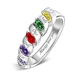 BAUMA AUTO Personalized Mother Rings with 1-6 Stones & Names Customized Birthstone Rings for Women V