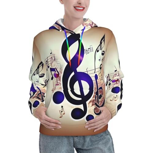 Sweat à capuche violet notes de musique pour femme avec poche