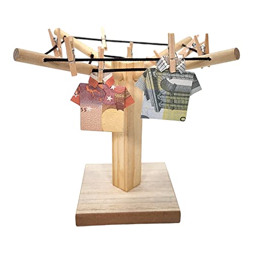BUSDUGA 4212 Geldgeschenk Wäschespinne aus Holz, 19x15cm, inkl. 8 Holzklammern, Geschenkidee Wäscheleine