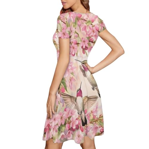 Image of HUGS IDEA Womens Puffy Swing Midi Dress Round Neck Short Sleeve Party A-Line Dresses