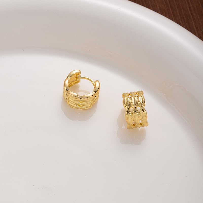 18K Gold Plated Textured Gold Huggie Hoop Earrings for Women – Small Chunky Hoops with Leaf Pattern Design – Lightweight Everyday Jewelry for Work, Parties & Gifts - Image 2