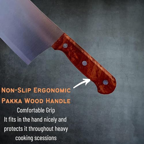 Image of Heavy Duty Meat Cleaver Knife (27.5cm) - Stainless Steel Sharp Butcher Chopper with Wooden Handle for Bone, Mutton & Chicken Cutting - Kitchen & Home Use