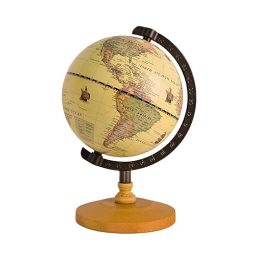 BIBABLYKE Geographic Globe Antique World Globe with Wood Stand Full Earth Geography Map for Desktop Bookshelves Office Home Decor greenyellow plastic