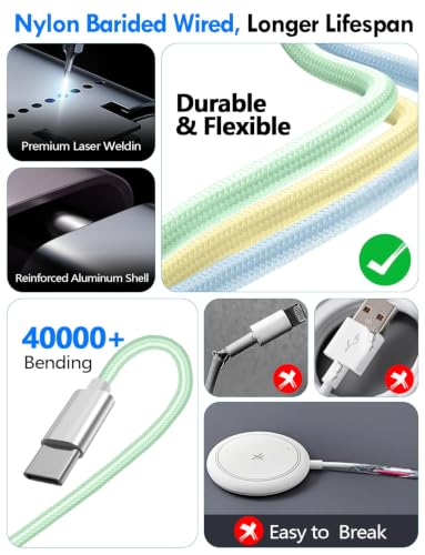Image of 2Pack Travel Essentials for Apple Watch Charger,3-in-2 Multi Charging Cable | Cruise Vacation Camping Essentials for iPhone Charger,Type C /Lightning for iWatch,iPhone 17-12,Xbox Series X&S-4FT Green
