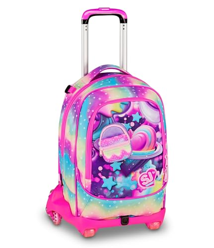 SJ GANG STYLE JAM GANG Trolley Jack 8 ruote SOFT POUCH GIRL, Multicolore, 34L, Scomponibile, Crossover System, 3 in 1, Spallacci a scomparsa, Tasca frontale con mini zaino, Scuola elementare, Bambina
