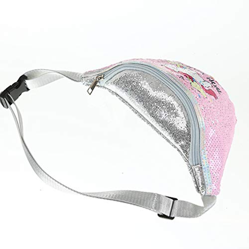KESYOO 28X14. 5Cm Rosa Lantejoulas Arco-Íris Unicórnio Cintura Bolsa Moda Portátil Casual Bolsa de P
