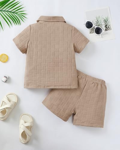 Image of Toddler Boy Clothes Little Kids Summer Outfits Short Sleeve Button Down Shirt Top Shorts Set 2 PCS Boy's Clothing