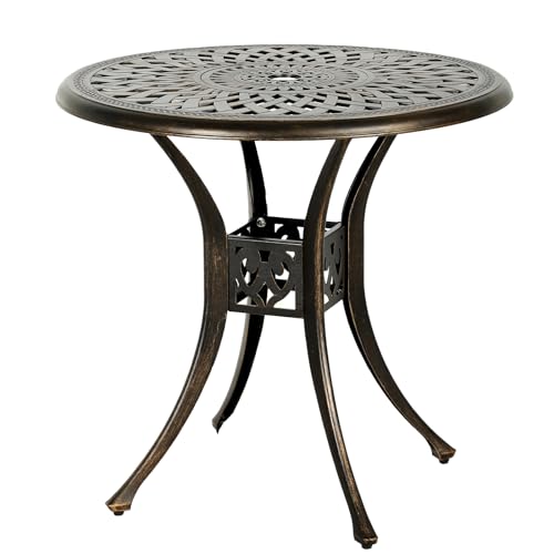 Grepatio 31' Patio Dining Table, Cast Aluminum Outdoor Bistro Table with Umbrella Hole Round Conversation Table, Antique Bronze