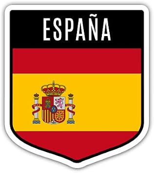 Spain Espana Spanish Flag Shield Vinyl Sticker Decal, 3 inch | Travel Souvenir for Water Bottle, Car, Phone