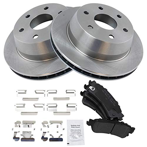 Image of TRQ Rear Brake Pad and Rotor Set Semi Metallic Vented Rotors | For 2001-2006 Chevrolet Silverado 1500 2002 Avalanche 1500 Tahoe GMC Sierra 1500 Cadillac Escalade 2000-2001 Yukon XL 1500