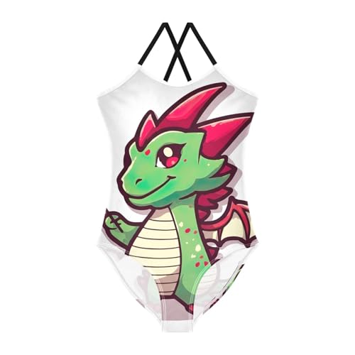 Cute Dragon One Piece Swimsuit, Spaghetti Straps, Cross Back Design, Ages 3T