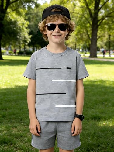 Image of 4-8T Toddler Boys 2-Piece Summer Casual Outfit Striped Print Short Sleeve T-Shirt & Shorts Set