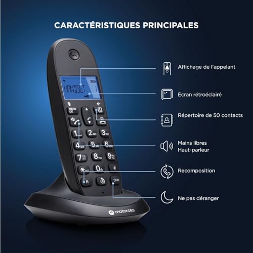 Téléphones numériques sans fil DECT Motorola C1002CB+ noir à mains libres - 3