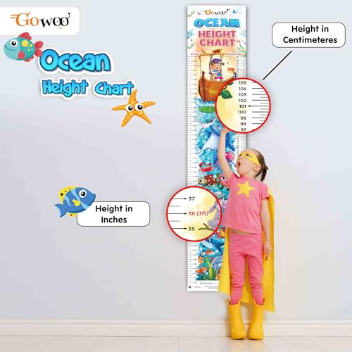 Image of GO WOO Life Cycle Chart and OCEAN HEIGHT CHART | Set of 2 charts 1 Educational + 1 Height Chart | An Interactive Combo for Curious Kids