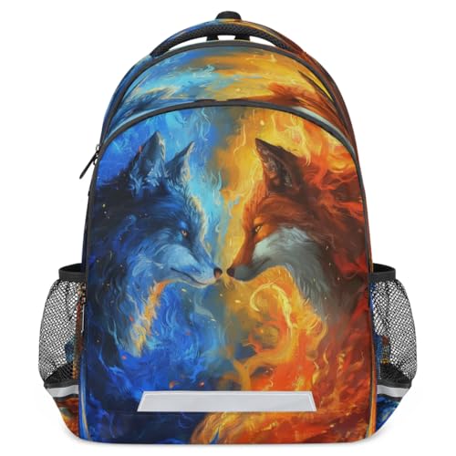 Sac à dos Fire Wolf Fox pour garçons et filles avec dos rembourré confortable