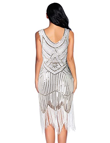 Image of Plus Size 1920s Vintage Fringed Gatsby Sequin Beaded Tassels Hem Flapper Dress for Women