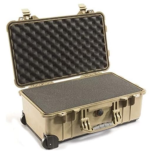 PELI 1510 Maleta de cabina resistente y estanca con ruedas y asa telescópica, IP67 estanca e impermeable al polvo, 27L de capacidad, fabricada en Alemania, con espuma personalizable, Beige