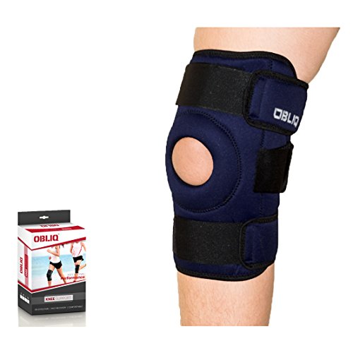 Image of OBLIQ Hinged Knee Support Brace for Lateral Support With Dual Stabilizers Open Patella (Blue, Small (14.8-17.2 Inches))