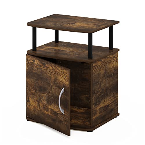 Image of Furinno Jaya End Side Sofa Table /Nightstand with Door, Amber Pine /Black