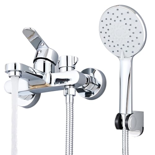 Sumeber Robinet de baignoire mural 150 mm avec douchette à main, mitigeur de baignoire avec pommeau de douche, en laiton, robinet de baignoire avec douchette