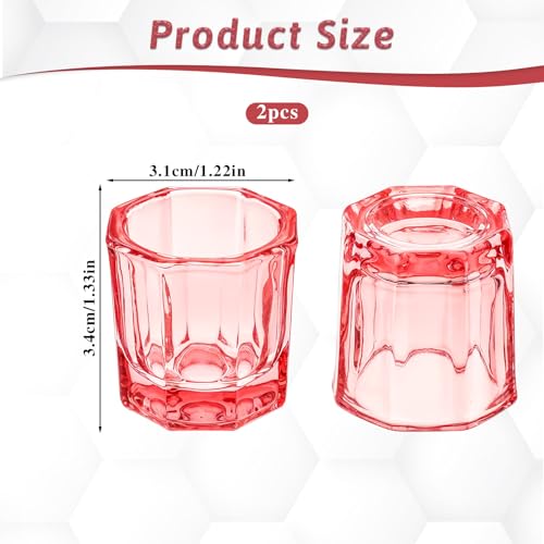 2 recipientes de vidrio rosa para monómero acrílico uñas miniatura 2