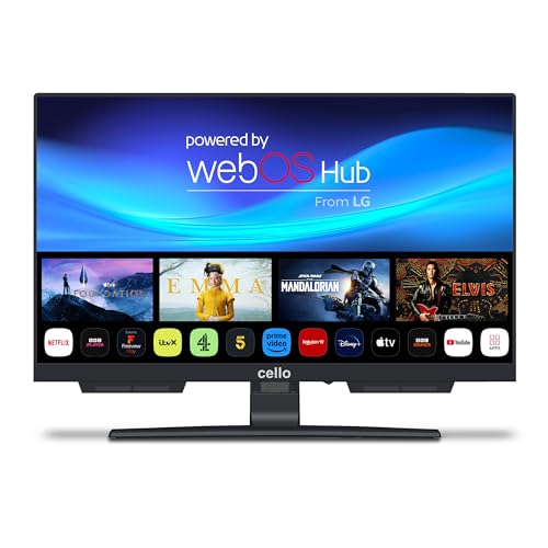 Cello Televisor Inteligente C1924WSH de 19 Pulgadas sin Marco, con alimentación de Red, LG WebOS, Bluetooth, Altavoces Pitch, Ideal para Cocina, Dormitorio o Habitaciones pequeñas.