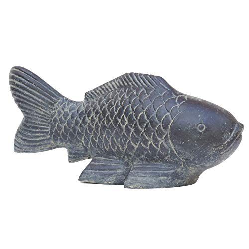 STONE art & more Koi Fisch, 40 cm, schwarz antik, Steinfigur, Steinguss, Teich - und Gartendeko, frostfest