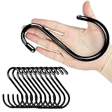 Mitoland S字フック 12個 大きい 頑丈 滑り止めゴムコーティング 落ちない 吊り下げ 屋外 15.3cm 開口部 6.4cm＆3.3cm ブラック