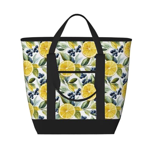 Nevjipu Bolsa de comestibles reutilizable con aislamiento grande – Bolsa térmica suave con estampado de limones de arándanos, bolsas de compras aislantes para comestibles, transportador de alimentos
