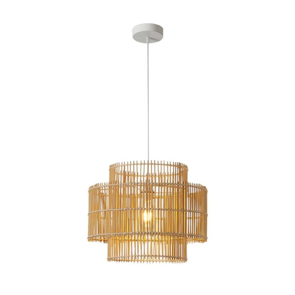 CHUNGYANG Southeast Asian Rattan Handmade Light Fixture Hand Woven Natural Materials Bamboo Rattan Pendant Light with Adjustable Suspension Line Vintage Pastoral Rattan Woven Chandelier for Kitchen