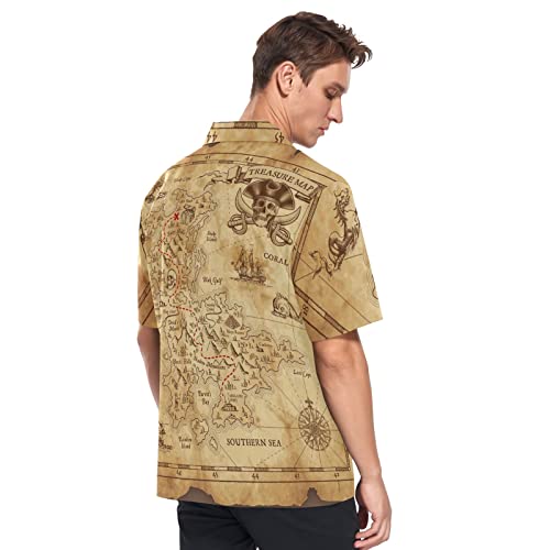 Men's Hawaiian Shirts Retro Antique Pirates Adventure Treasure Map Compass Short Sleeve Beach Shirt Button Down Summer Shirts3