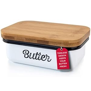 Granrosi Farmhouse Butter Dish with Lid for Countertop – Retro Airtight Butter Container for All Types of Butter; Covered Butter Holder w Chopping Board Wooden Lid; Butter Keeper for Fridge