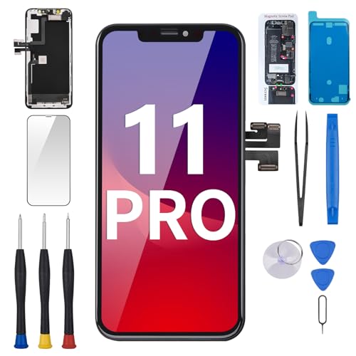 for iPhone 11 Pro Screen Replacement 5.8 with Ear Speaker Proximity Sensor 11pro 3D Touch LCD Display Full Assembly Digitizer Fix Tools with Glass Front Earpiece Repair Kit A2160 A2217 A2215