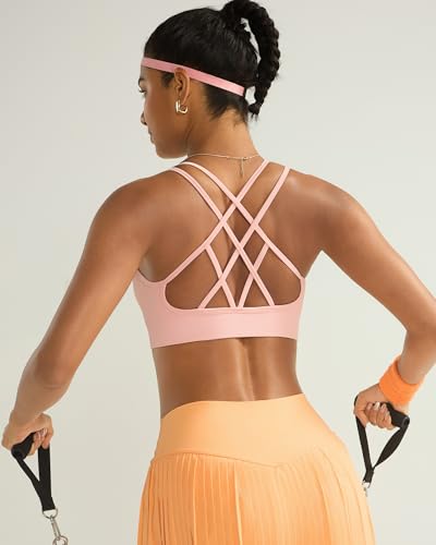 Image of RUNNING GIRL Sports Bras for Women 3Pack Strappy Bra | Medium Support, Removable Pads, Padded,Yoga, Pilates,Ultra Strectch,Comfort,Scoop Neck, Spaghetti Strap,Criss Cross Back