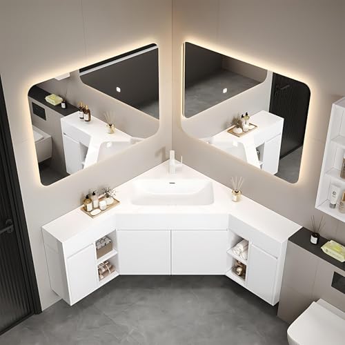 ZGNBSD Modern L-Shaped Bathroom Vanity - with Sink and Anti-Fog