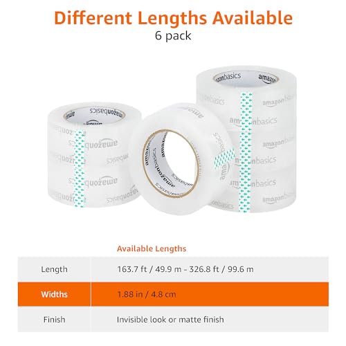 Image of Amazon Basics Packing Tape, Strong & Durable for Moving, Storage, Shipping, Mailing and Sealing, Crystal Clear, 1.88 inch x 109 Yards, 12-Pack