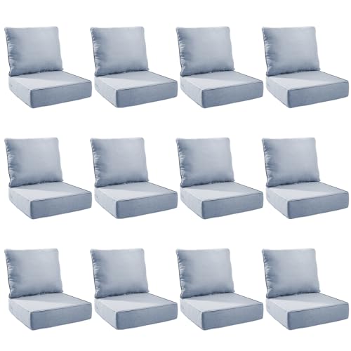 Image of Outdoor Cushion Set for Patio Furniture, UV Resistant, Water Resistant - 6 Inch Thick Foam Garden Cushions- 24x24 Inch Patio Seat Covers for Chair /Sofa /Couch | Baby Blue | 12-Pack |