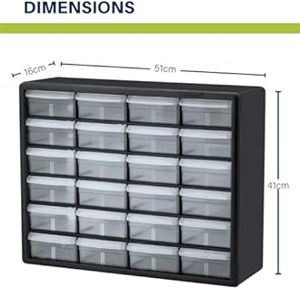 Akro-Mils 10124 24-Drawer Plastic Drawer Storage Cabinet for Garage Organization, Lego Storage, Teacher Toolbox, Makeup Organizer, and More, 50.8 cm W x 15.24 cm D x 40.64 cm H, Black