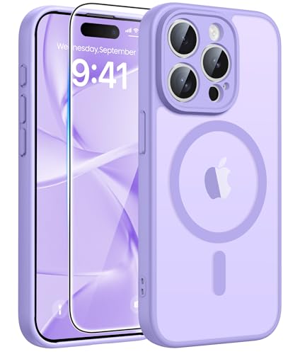 Image of FNTCASE for iPhone 15 Pro Max Case: [Compatible with Magsafe] Translucent Matte Cases with [Full Camera Protection] [Screen Protector] Military Grade Shockproof Protective Phone Cover - Light Purple