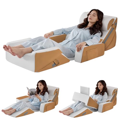 Image of Yojoker 9PCS Orthopedic Bed Wedge Pillow Set for Sleeping, Back and Leg Pain Relief, Post Surgery Foam Pillow for Body, Triangle Adjustable Support Pillow - Acid Reflux Sleeping Pillows Brown