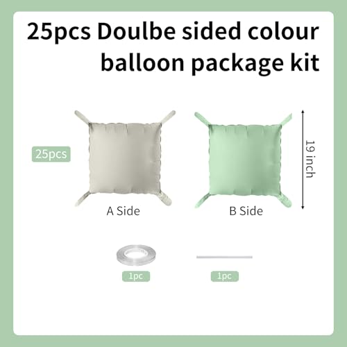 Image of Matte Mint Green and Beige Double Sided Square Foil Balloons Wall,19 Inches Chrome Foil Balloons Tunnel Arch Kit for Bachelorette,Anniversary,Wedding,Birthday Party Background Decoration