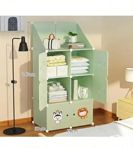 Image of Plastic Wardrobe for Clothes | Plastic Almirah for Kids | 6+2-Cube Baby Cupboard for Clothes Storage | Portable Collapsible Wardrobe | DIY Kids Almirah for Bedroom - Cute Animal Print