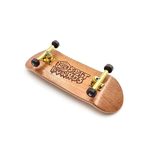 SPITBOARDS® 34 mm Fingerboard Complete Wood Pro Set-Up (Pre-Assembled, 5-Layers), Pro Trucks, CNC Bearing Wheels, Foam Grip Tape, (Deck: Light-Brown Wood, Trucks: Gold, Wheels: Brown) - Thumbnail 2
