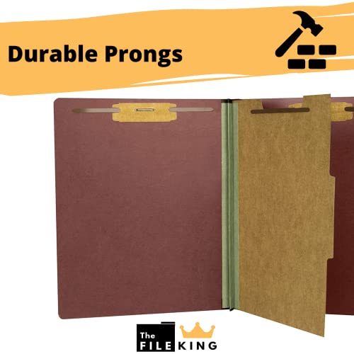 The File King One Divider Brick Red Pressboard Classification File Folder - Letter Size | Box Of 10 | Top Tab | 2” Expansion | Four 2-Inch Durable Fastener Prongs | Usa Made #TOP3